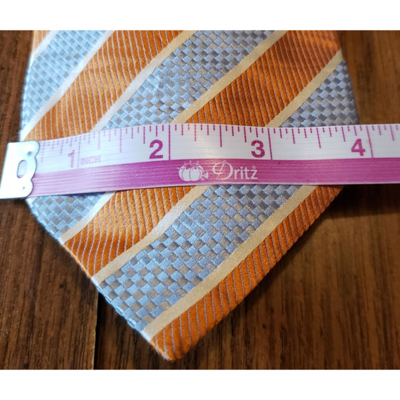 Bocara Men’s Silk Necktie Black Orange and Silver Striped Extra Long Tie - Picture 7 of 8